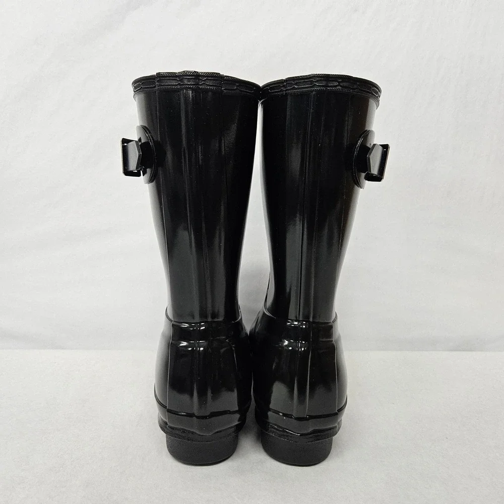 Hunter Original Short Gloss Rain‎ Boots WFS1000RGL Black Women's Size 8